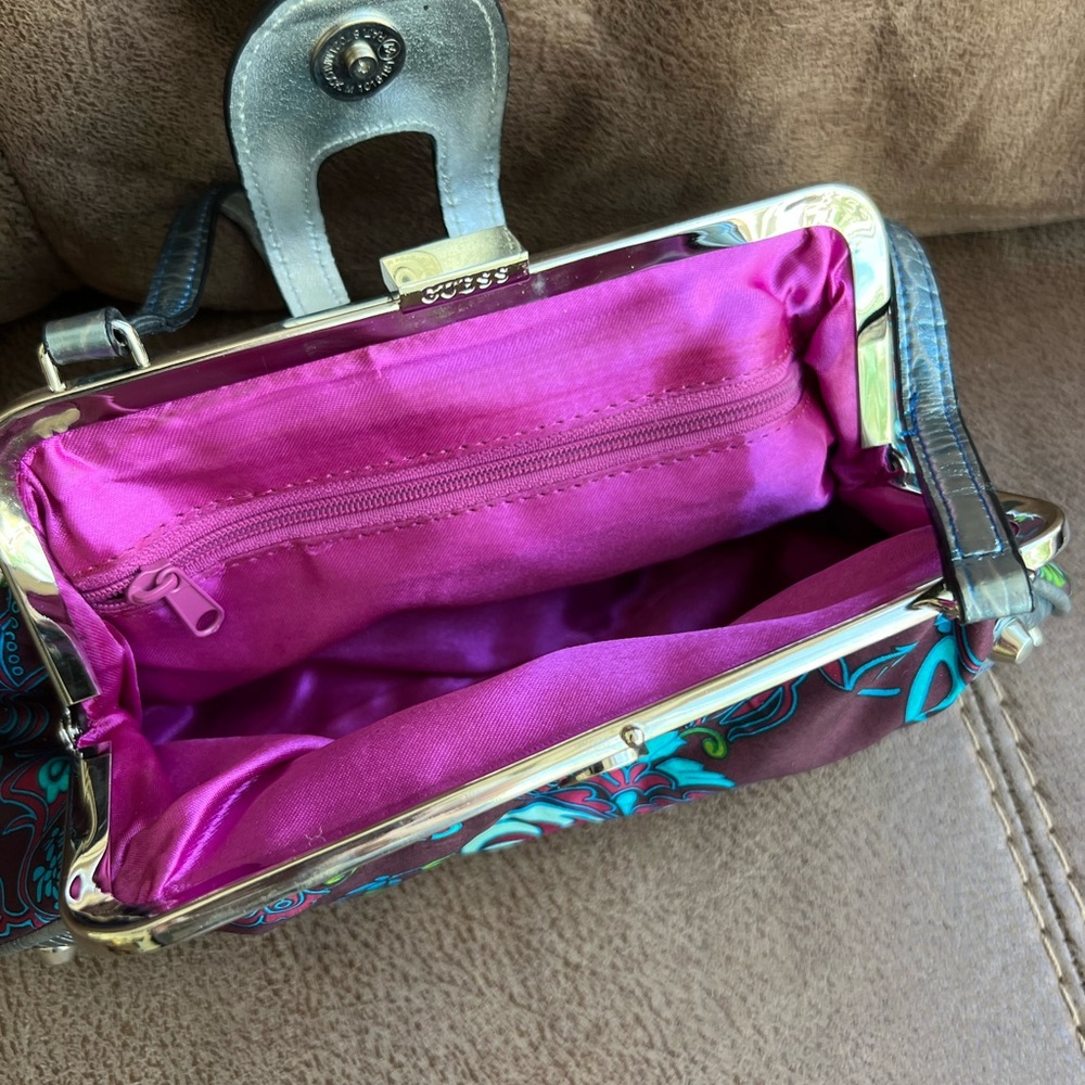 Guess Floral Blue and Silver  Metallic Clutch - Picture 7 of 7